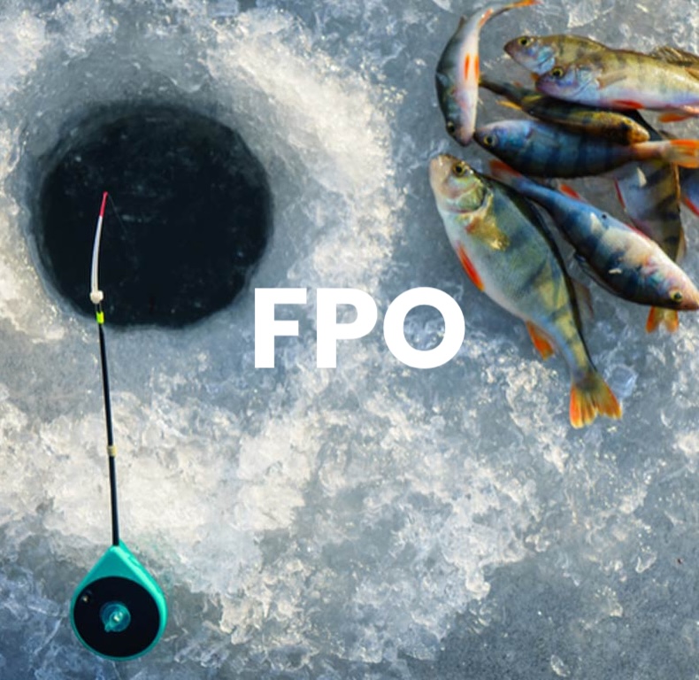 Ice fishing hole with recently caught fish nearby