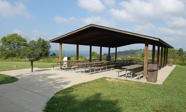 picnic shelter at woodland mound