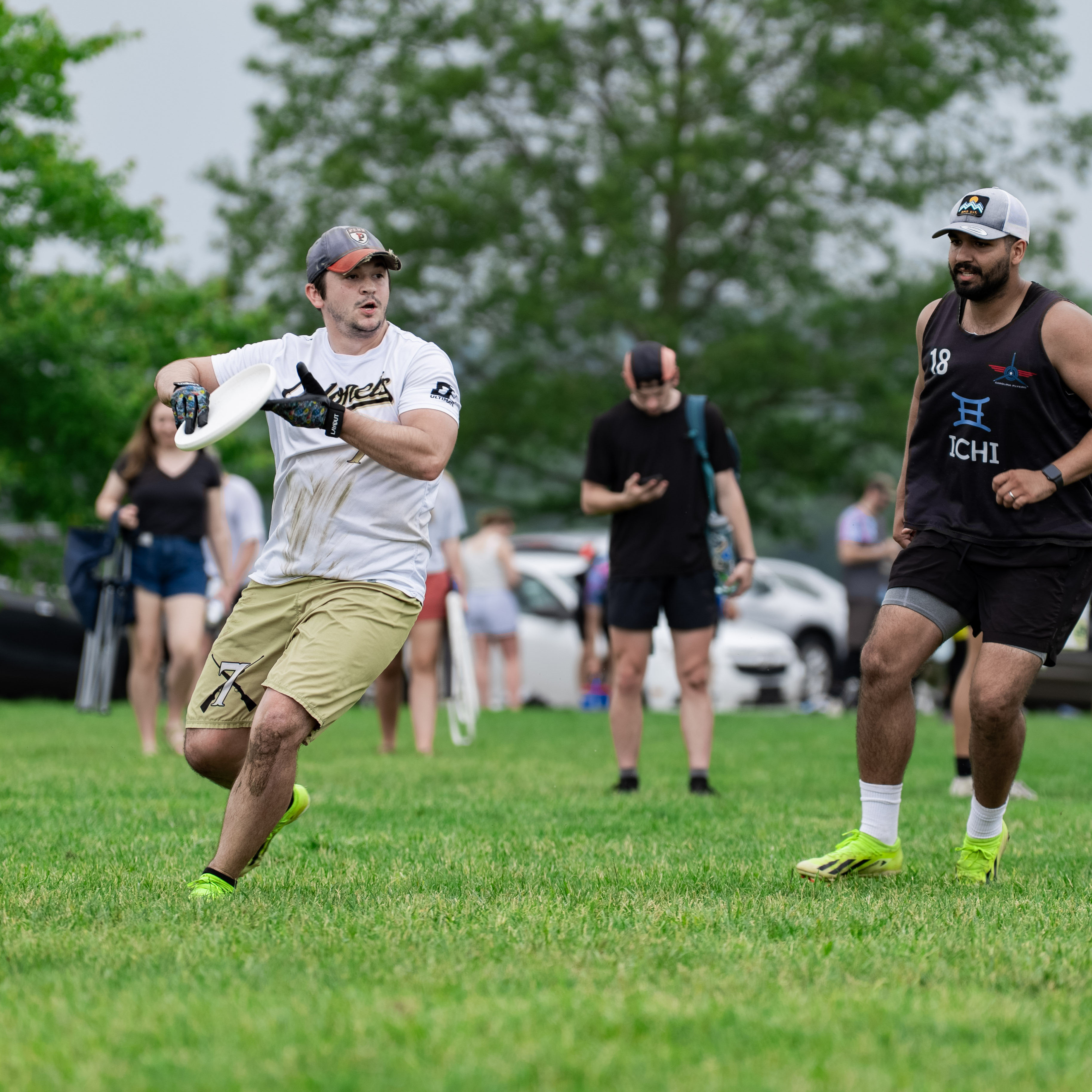 Group playing ultimate frisbee