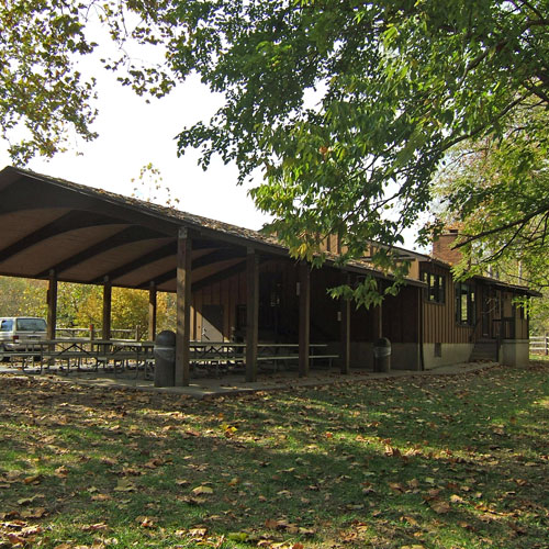 a building with a covered roof