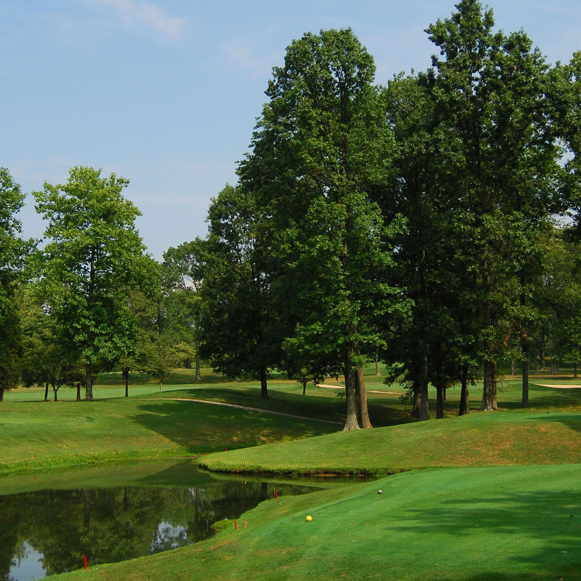 View of a tee at Vineyard golf course. 
