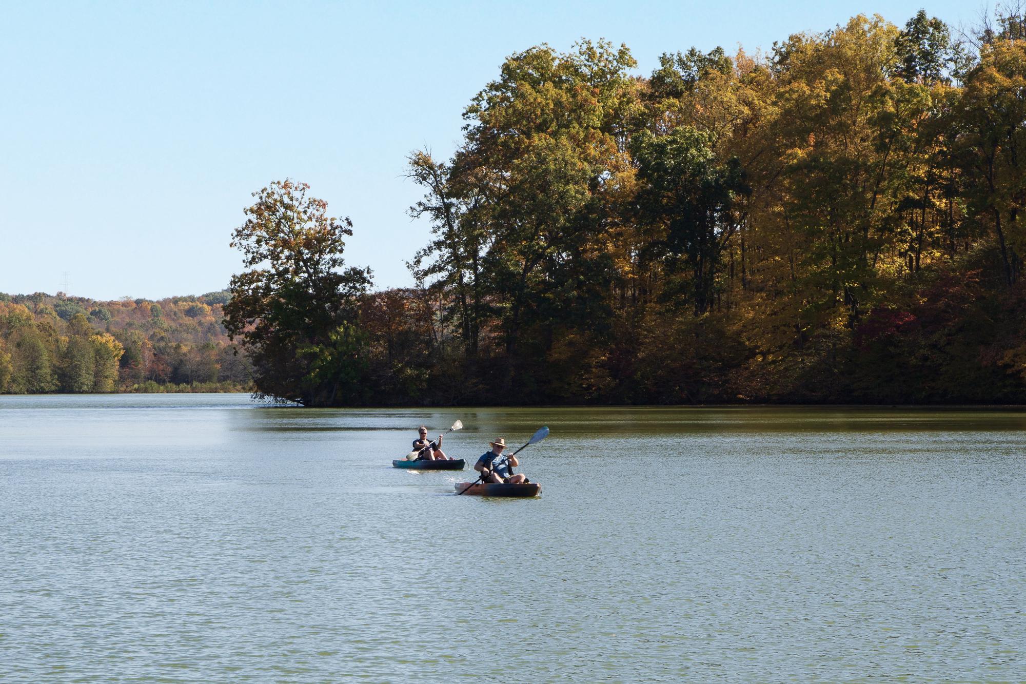 people in boats on a lake