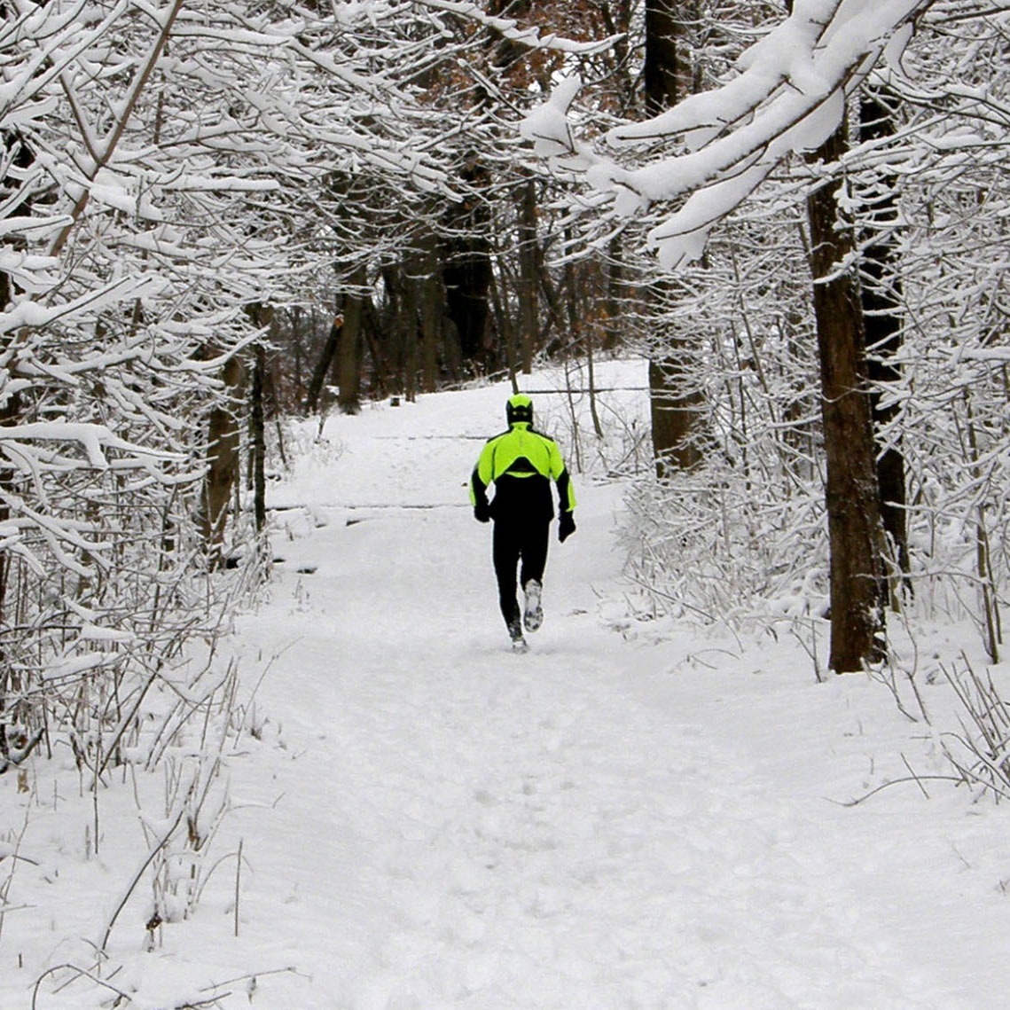 Man running on a snowy trail
