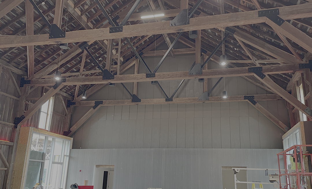 Rafters in the renovated barn at Shaker Trace Nursery
